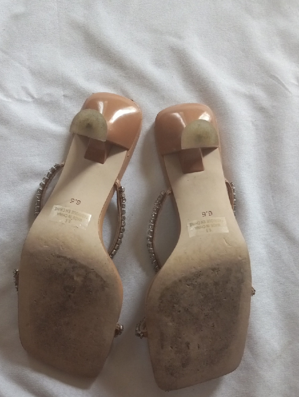 Jeffrey Campbell Tan Rhinestone-Strap Square-Toe Heels Sz.6.5 - Picture 4 of 6